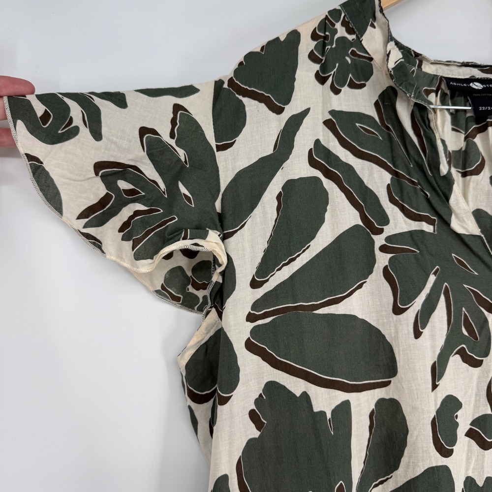 Ashley Stewart Cotton Botanical Tiered Mini Dress Green Orange Plus Size 22/24 - Picture 4 of 10